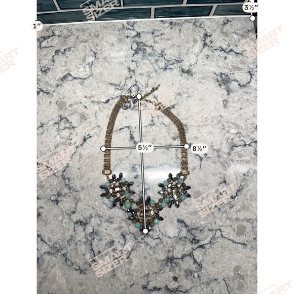 J Crew Gold Tone Statement Bib Necklace Green Amber Crystal Cluster Chain Floral - Picture 12 of 12